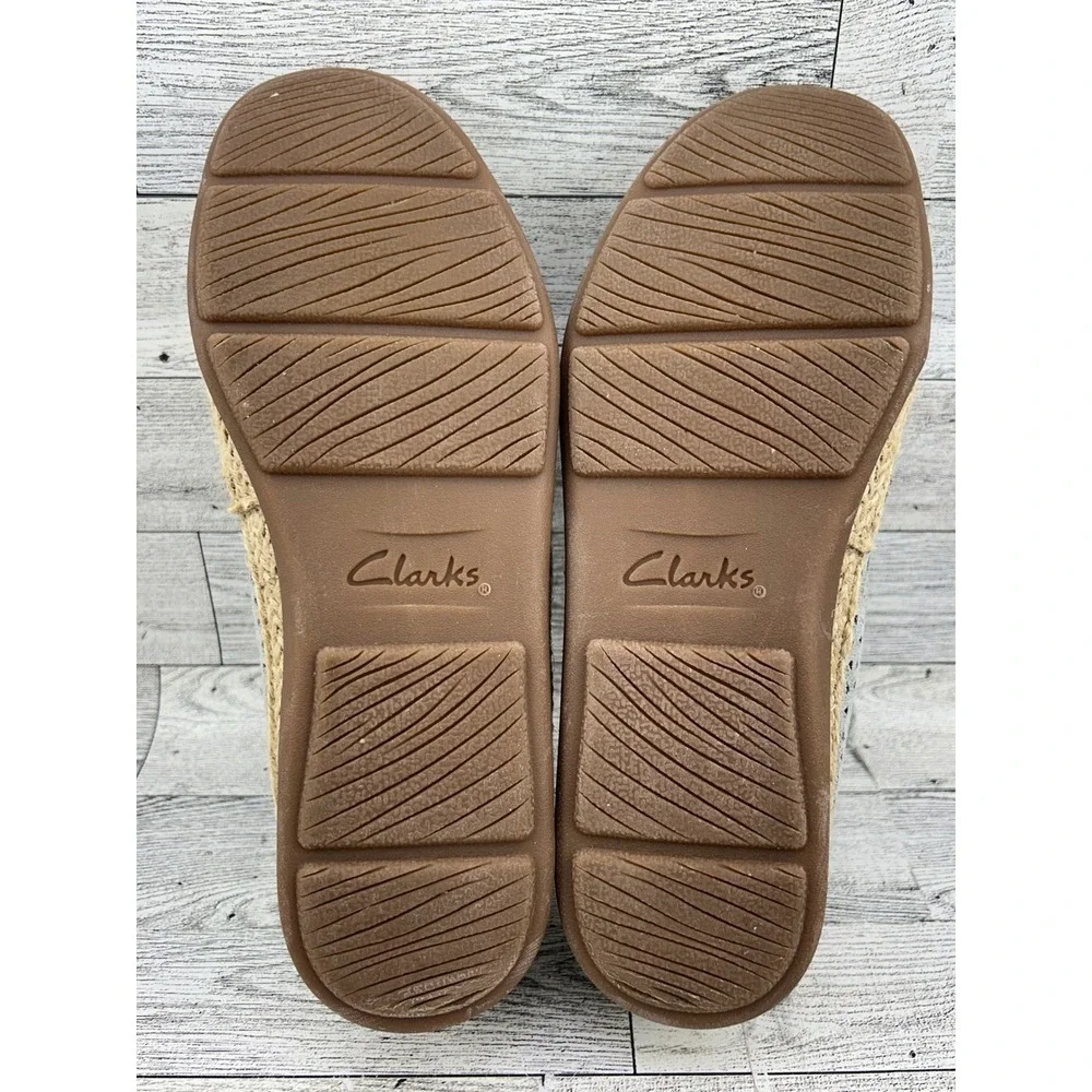 Clarks Collection Silver Metallic Perforated Espadrille Slip On Shoes Women 6.5M